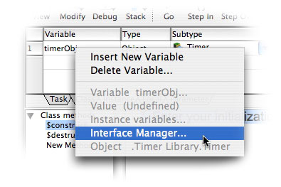 Accessing the Interface Manager Using the Variable Context Menu